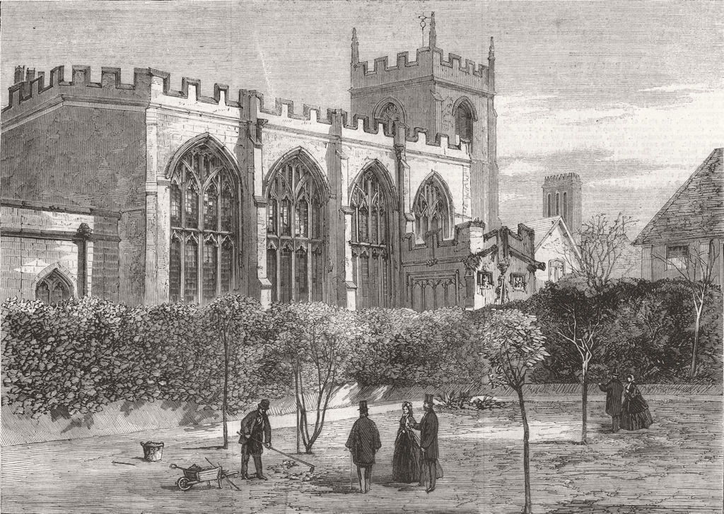 WARCS. Shakespeares Garden & Guild Chapel, Stratford 1862 old antique print